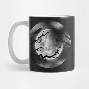 Spooky Full Moon with Bats and Branches Digital Illustration Mug